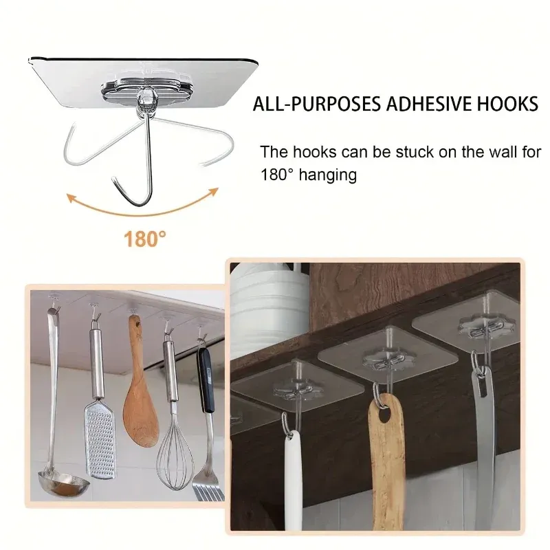 Crochets muraux autocollants multi-usages et robustes pour vêtements, clés, serviettes et cuisine 3