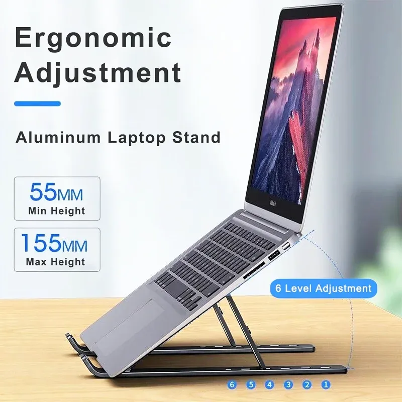 Support d'ordinateur portable pliant et réglable en aluminium pour MacBook, PC et tablette, à dissipation thermique optimisée 2