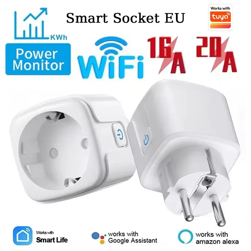 Prise intelligente WiFi 16A/20A EU avec surveillance de la consommation, compatible Tuya Smart Life et commande vocale