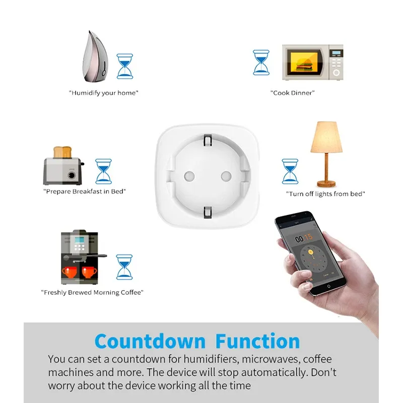 Prise intelligente WiFi 16A/20A EU avec surveillance de la consommation, compatible Tuya Smart Life et commande vocale 3