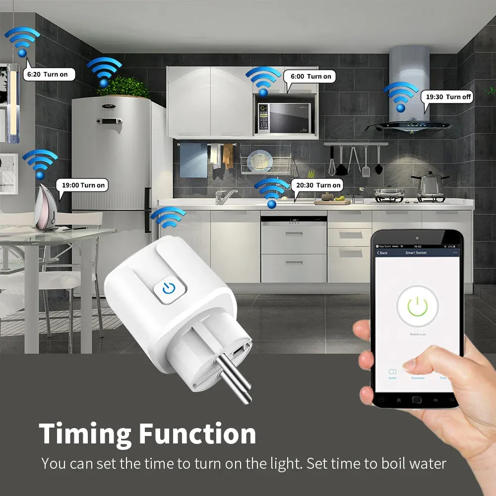 Prise intelligente WiFi 16A/20A EU avec surveillance de la consommation, compatible Tuya Smart Life et commande vocale 5