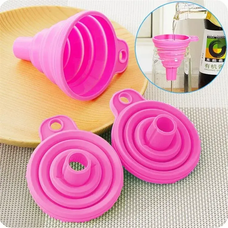 Entonnoir pliable en silicone, ustensile de cuisine multifonctionnel portable pour huile et vin, lot de 1 à 2 pièces 3