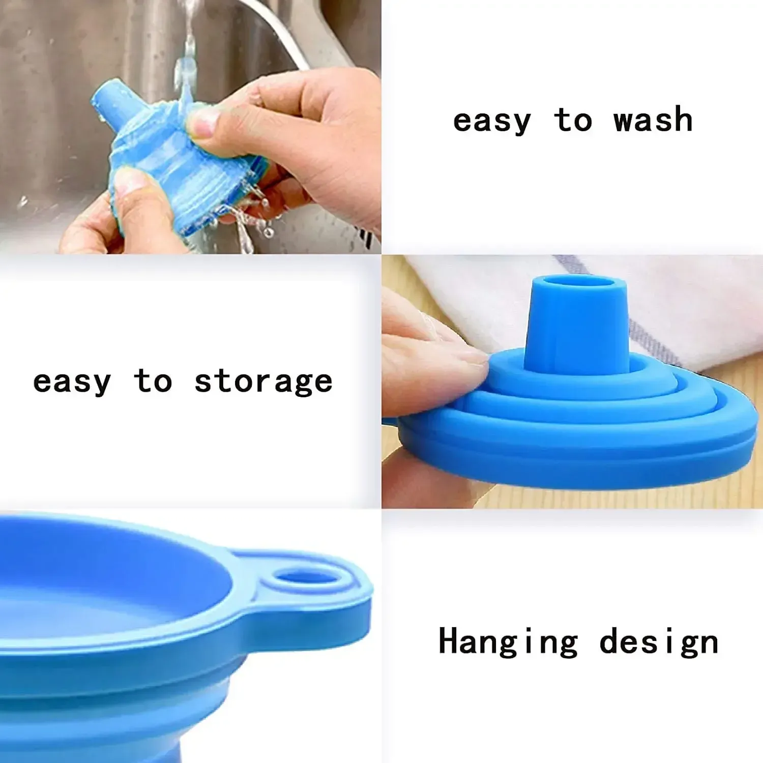 Entonnoir pliable en silicone, vue de côté