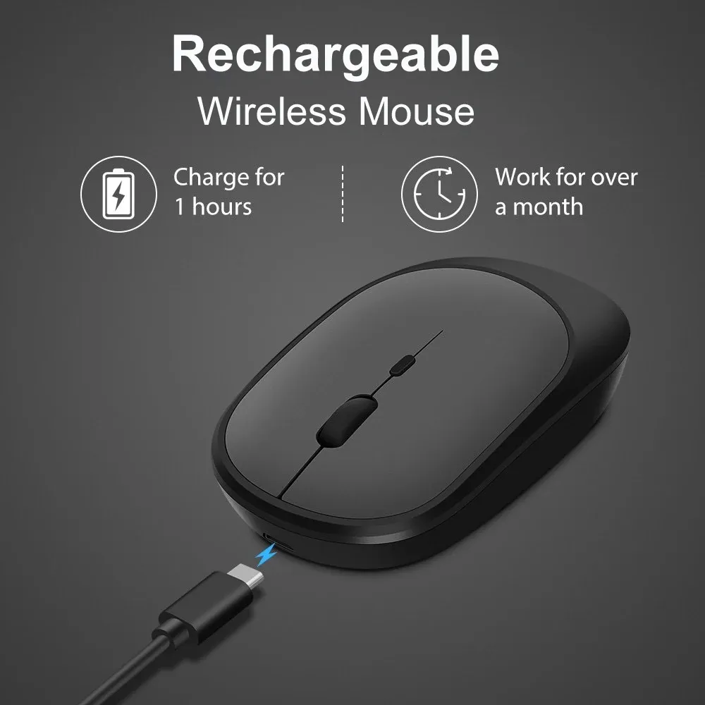 Souris sans fil rechargeable double mode Bluetooth et 2,4 GHz pour ordinateur portable, tablette, PC et MacBook 3