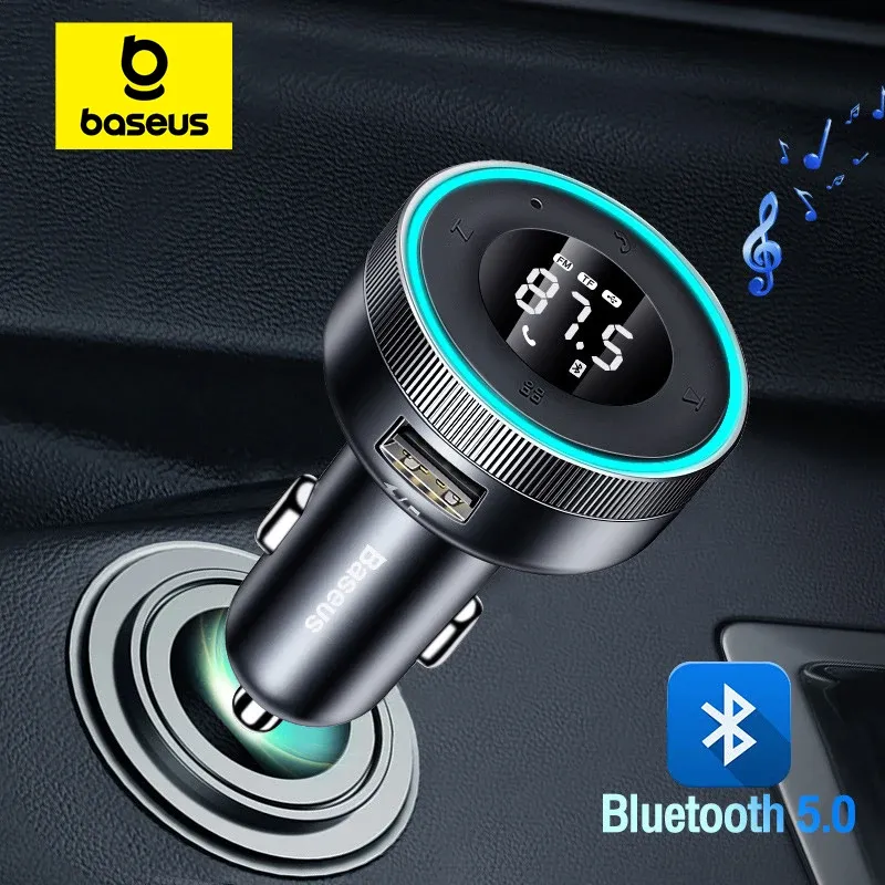 Transmetteur FM Baseus Bluetooth 5.0 sans fil pour voiture, avec chargeur USB rapide et lecteur MP3, kit mains libres