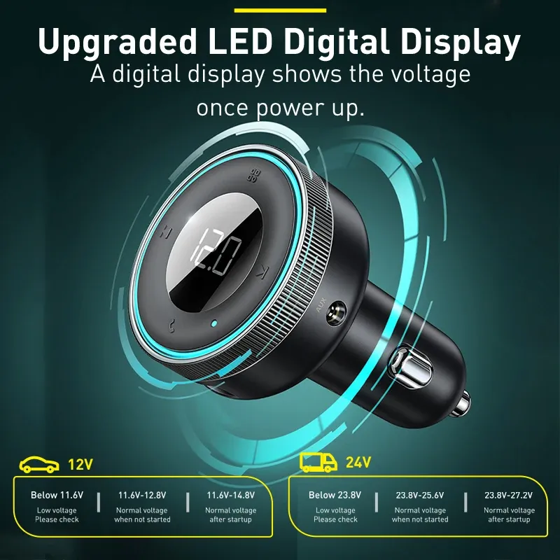 Transmetteur FM Baseus Bluetooth 5.0 sans fil pour voiture, avec chargeur USB rapide et lecteur MP3, kit mains libres 4