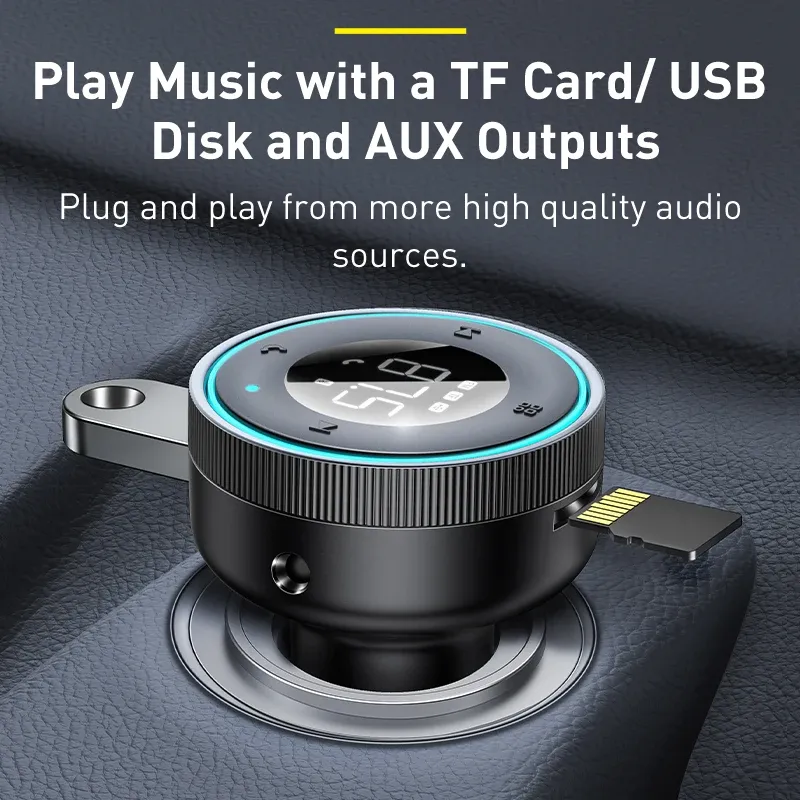 Transmetteur FM Baseus Bluetooth 5.0 sans fil pour voiture, avec chargeur USB rapide et lecteur MP3, kit mains libres 5