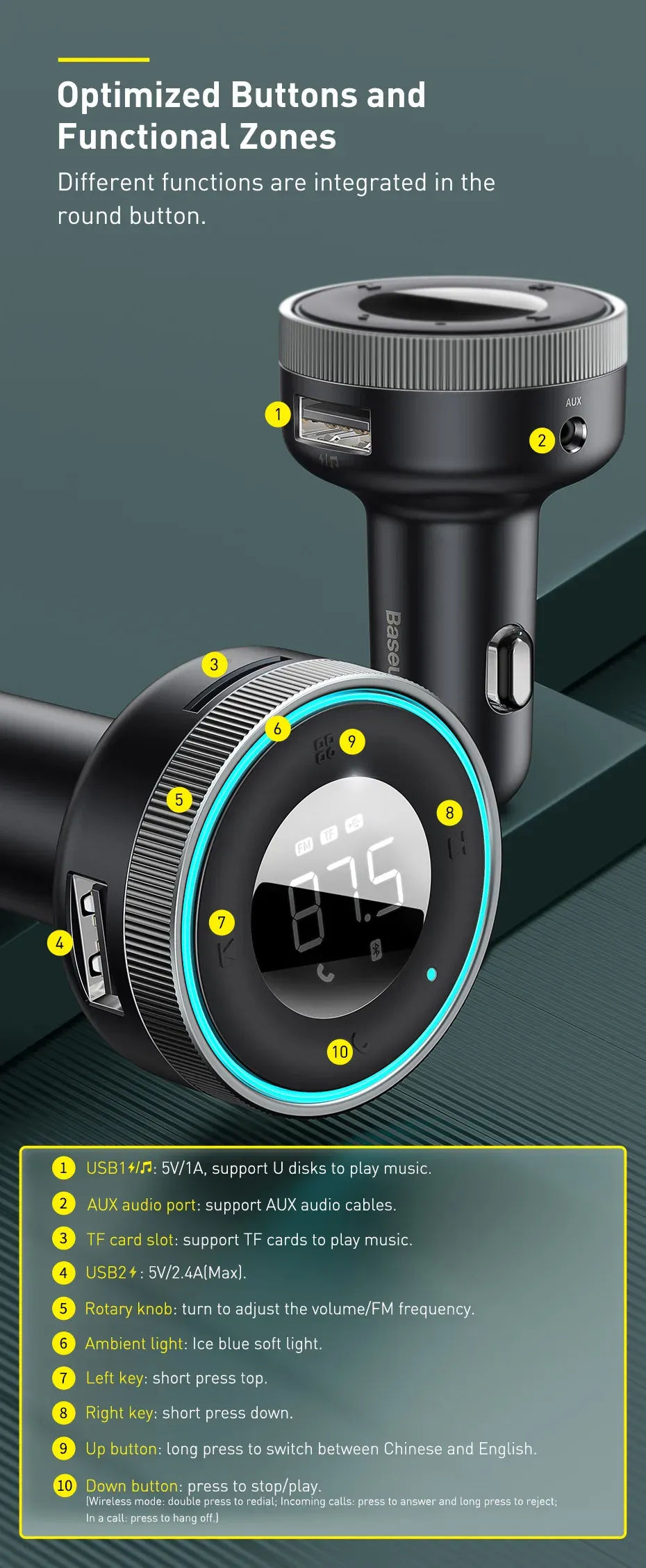 Bouton rotatif de réglage du volume et de la fréquence