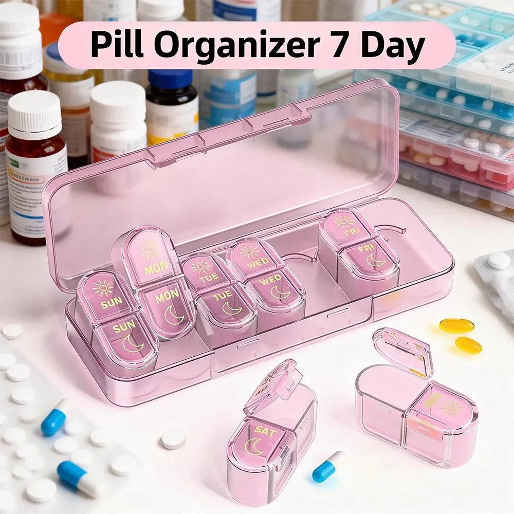 Pilulier 7 jours matin et soir, organisateur de médicaments hebdomadaire, boîte à pilules de voyage 1