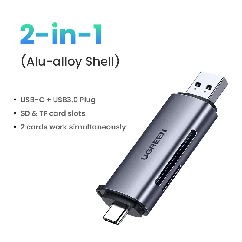 UGREEN Lecteur de carte USB 3.0 et USB-C vers SD / microSD / TF, Thunderbolt 3, pour PC et accessoires d'ordinateur portable, lecteur de carte mémoire intelligent et adaptateur de carte SD 9