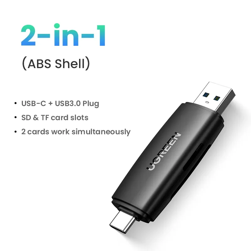 UGREEN Lecteur de carte USB 3.0 et USB-C vers SD / microSD / TF, Thunderbolt 3, pour PC et accessoires d'ordinateur portable, lecteur de carte mémoire intelligent et adaptateur de carte SD 8