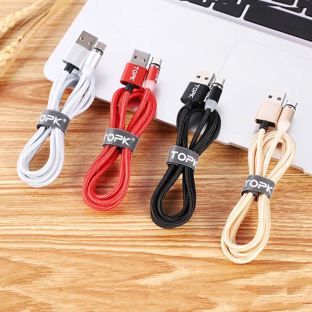 Câble de charge magnétique 3 en 1 TOPK, câble de chargeur magnétique rotatif à 360°, en nylon tressé, avec connecteurs Micro USB et USB-C 6