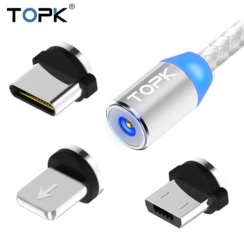 Câble de charge magnétique 3 en 1 TOPK, câble de chargeur magnétique rotatif à 360°, en nylon tressé, avec connecteurs Micro USB et USB-C 7