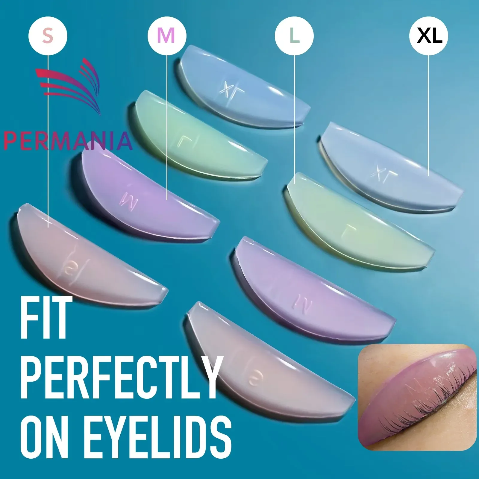Kit de permanente de cils PERMANIA en silicone, tiges de lifting, coussinets et accessoires applicateurs - Image 1