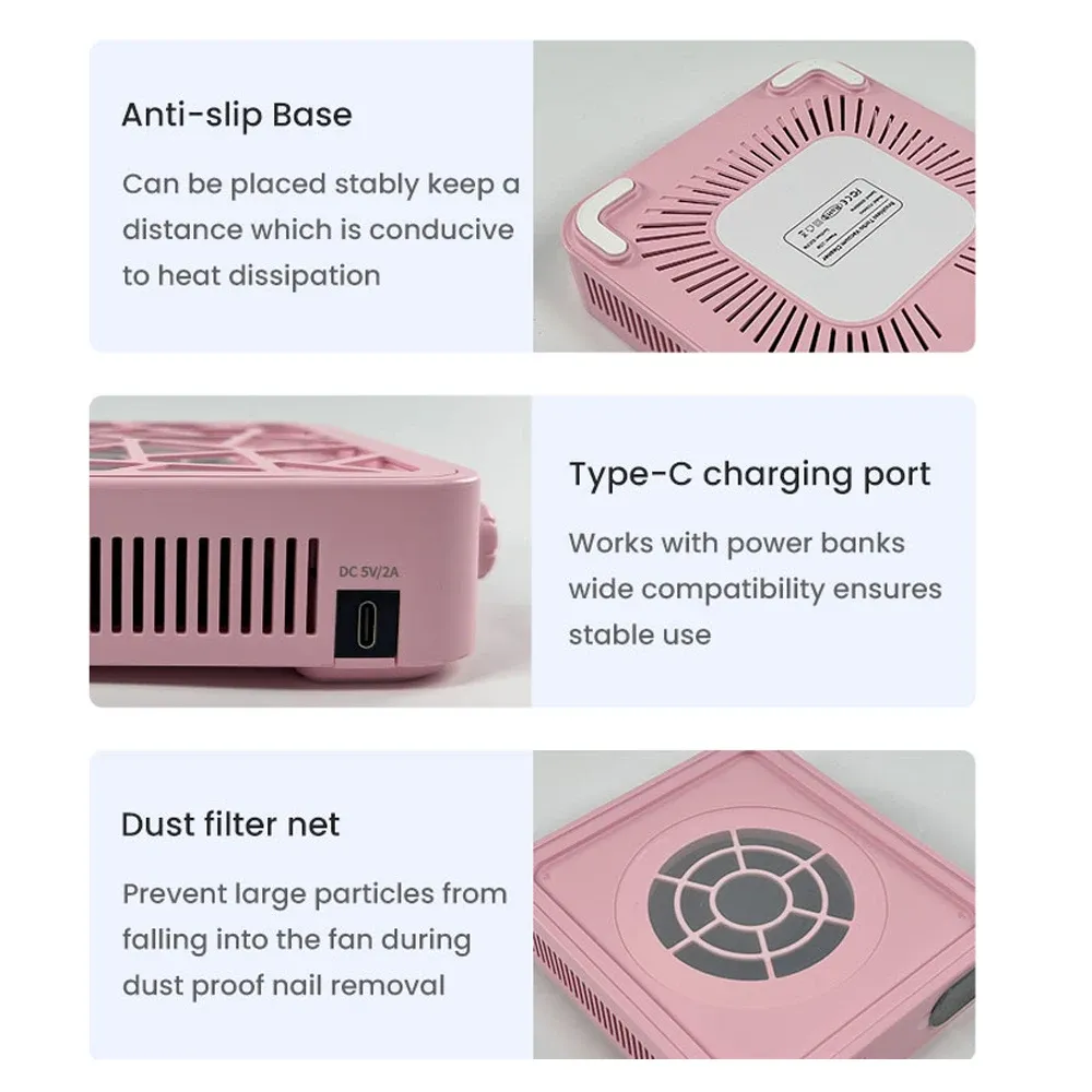 Mini aspirateur à poussière d'ongles sans balai, écran HD, vitesse réglable, portable et rechargeable, faible bruit 5