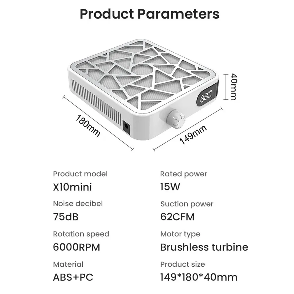 Mini aspirateur à poussière d'ongles sans balai, écran HD, vitesse réglable, portable et rechargeable, faible bruit 6