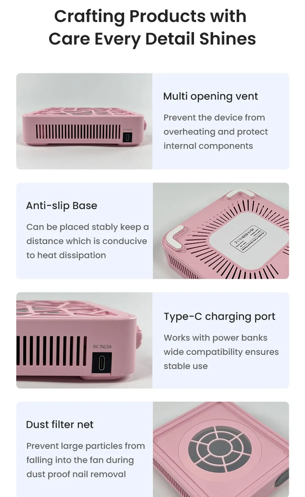 Mini aspirateur à poussière d'ongles, vue détaillée