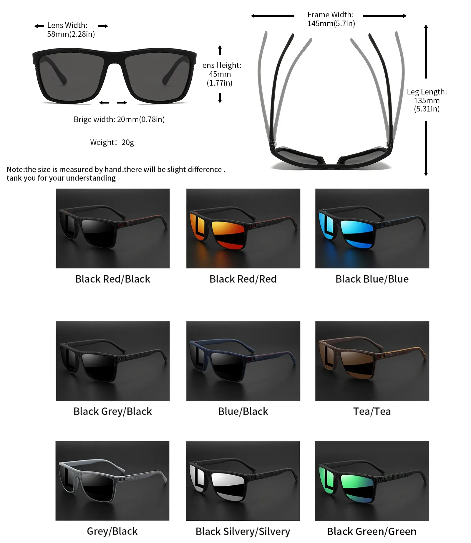Lunettes de soleil carrées polarisées à charnières à ressort, confort optimal pour le cyclisme, la pêche, la plage et le quotidien 5