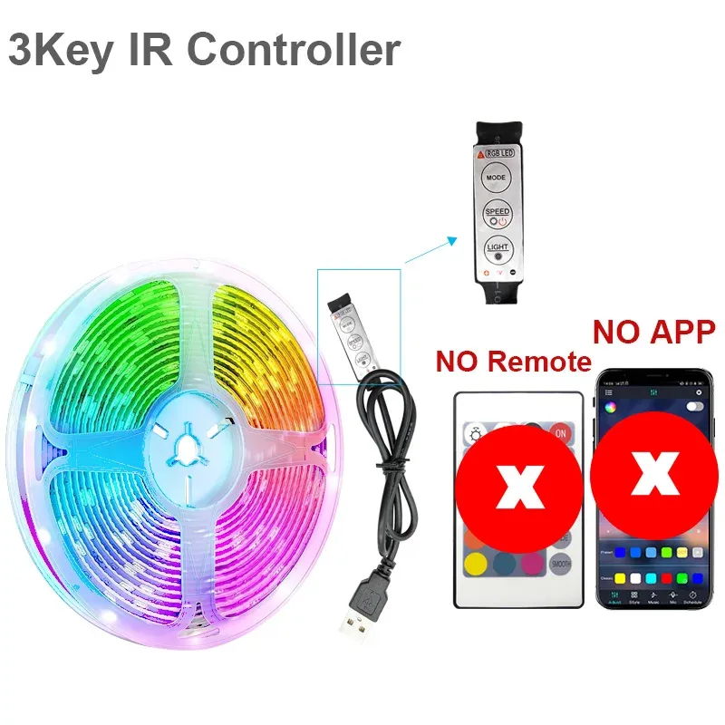 Bande lumineuse LED RGB multicolore 5050, 1 à 20 m, avec prise USB, rétroéclairage pour TV et décoration de salle de jeux 7
