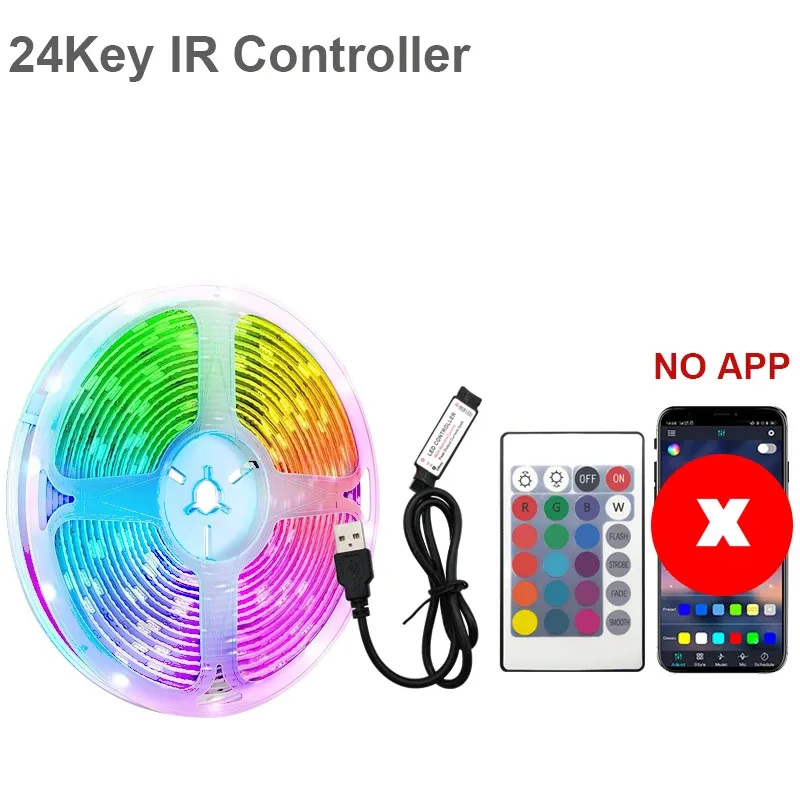 Bande lumineuse LED RGB multicolore 5050, 1 à 20 m, avec prise USB, rétroéclairage pour TV et décoration de salle de jeux 8