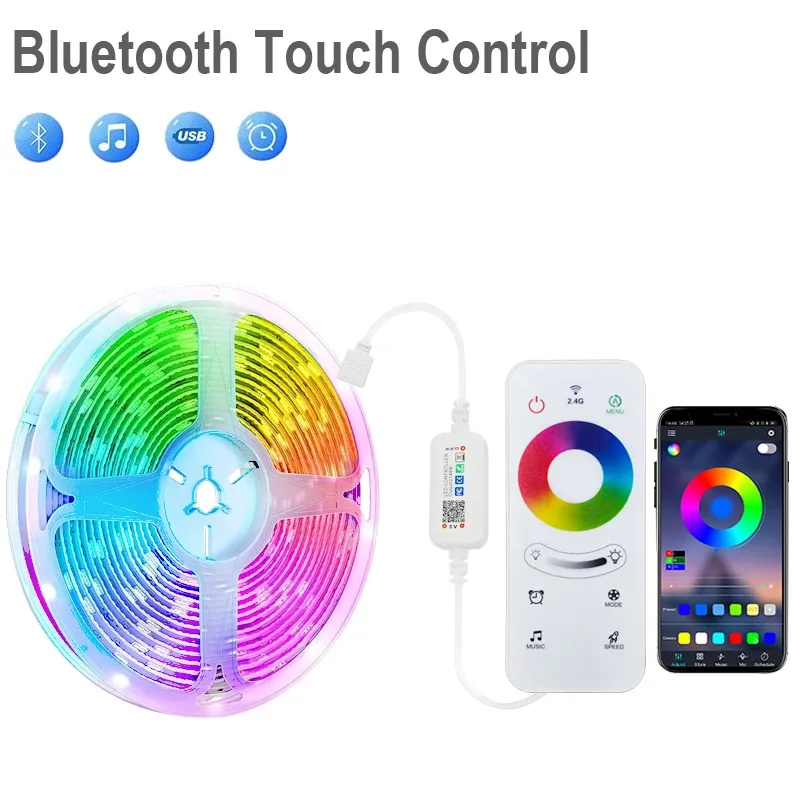 Bande lumineuse LED RGB multicolore 5050, 1 à 20 m, avec prise USB, rétroéclairage pour TV et décoration de salle de jeux 9