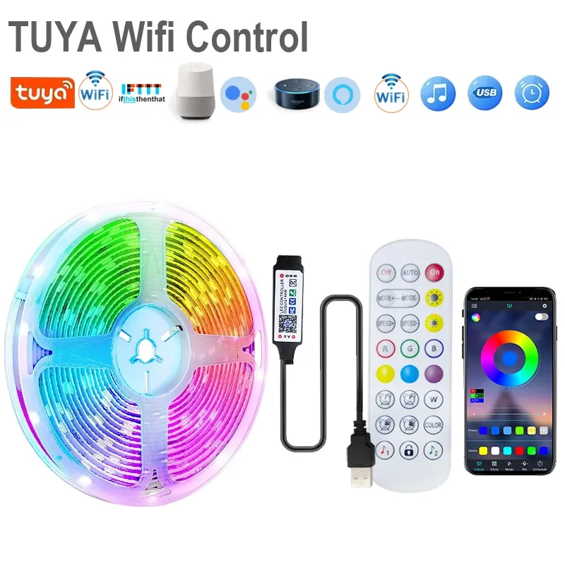 Bande lumineuse LED RGB multicolore 5050, 1 à 20 m, avec prise USB, rétroéclairage pour TV et décoration de salle de jeux 11