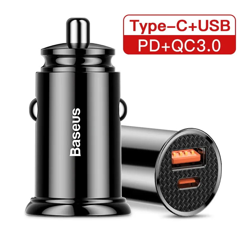 Chargeur de voiture Baseus 30 W USB, charge rapide 4.0/3.0, compatible FCP, SCP et USB PD, pour Xiaomi et iPhone 12, 13, 14, 15 Pro 7