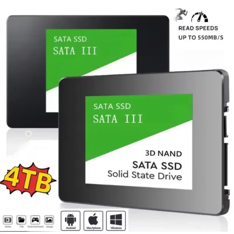 SSD interne SATA III 2,5 pouces 4 To TLC, lecture jusqu'à 500 Mo/s, pour ordinateur portable et de bureau 3