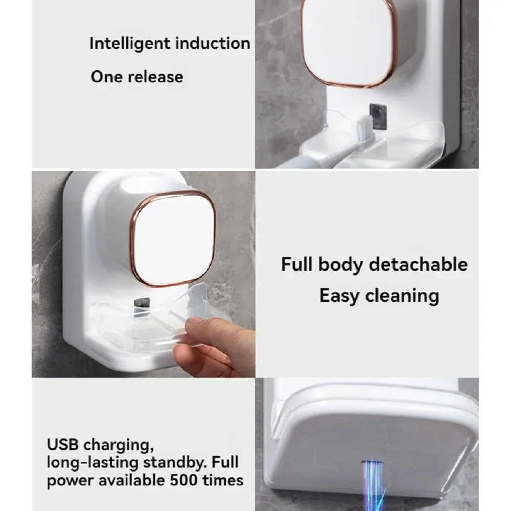 Distributeur de dentifrice mural électrique à capteur automatique, rechargeable par USB, avec 3 modes de dosage 6