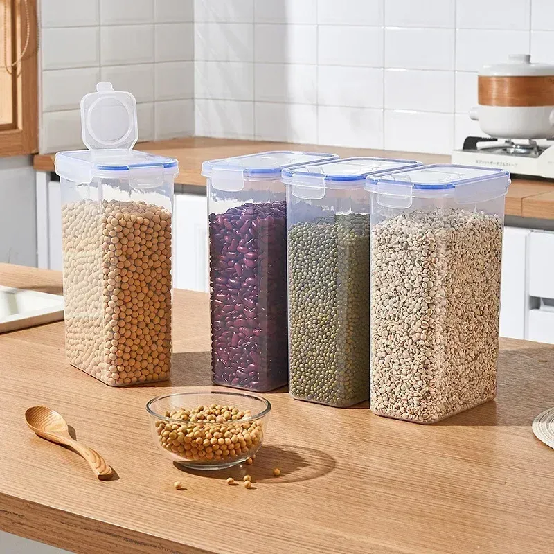 Conteneurs de rangement alimentaire empilables avec couvercles, pour garde-manger de cuisine, avec distributeur de riz - Image 1