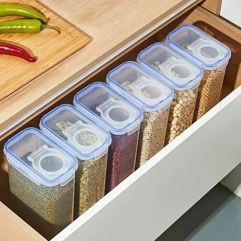 Conteneurs de rangement alimentaire empilables avec couvercles, pour garde-manger de cuisine, avec distributeur de riz 4