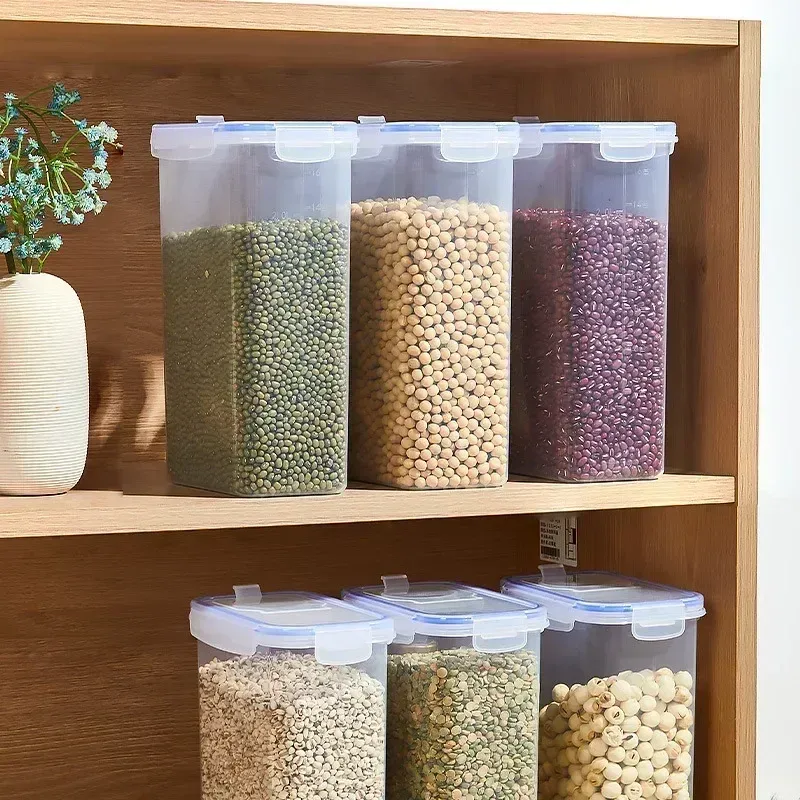 Conteneurs de rangement alimentaire empilables avec couvercles, pour garde-manger de cuisine, avec distributeur de riz 5