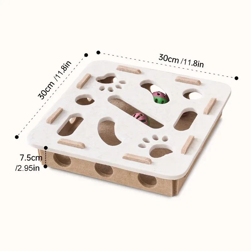 Boîte à jouets interactive en feutre pour chat : labyrinthe, tunnel, cloche et balle 2