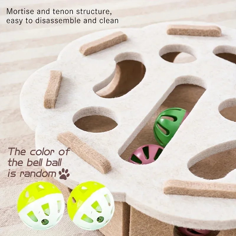 Boîte à jouets interactive en feutre pour chat : labyrinthe, tunnel, cloche et balle 5
