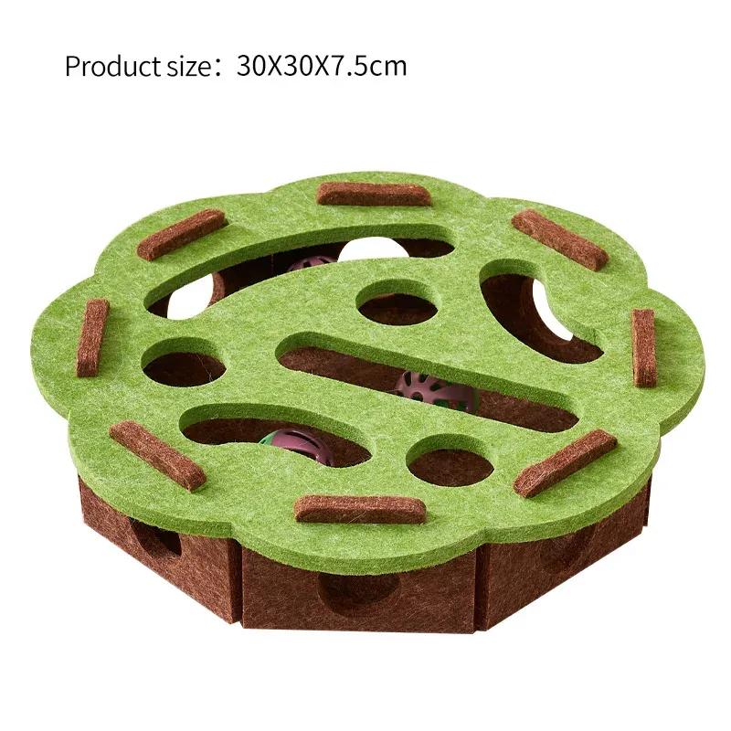 Boîte à jouets interactive en feutre pour chat : labyrinthe, tunnel, cloche et balle 7