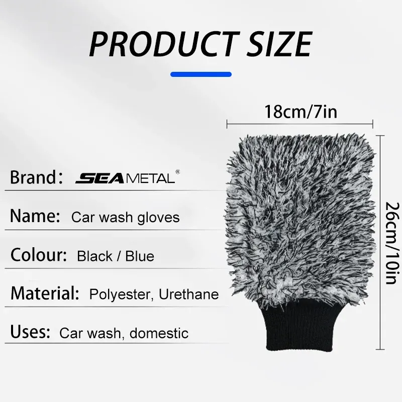 SEAMETAL – Brosse de lavage pour voiture en microfibre, gant de nettoyage avec poignée en plastique, brosse pour jantes, gant de nettoyage absorbant double face, outil de lavage automobile 3