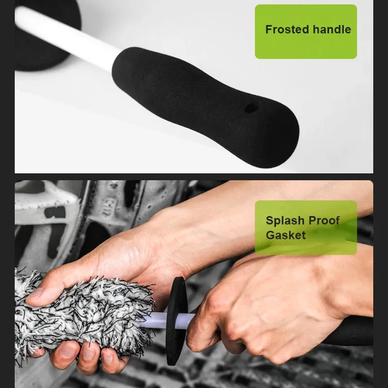 SEAMETAL – Brosse de lavage pour voiture en microfibre, gant de nettoyage avec poignée en plastique, brosse pour jantes, gant de nettoyage absorbant double face, outil de lavage automobile 4