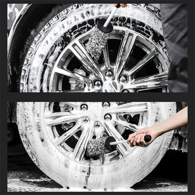 SEAMETAL – Brosse de lavage pour voiture en microfibre, gant de nettoyage avec poignée en plastique, brosse pour jantes, gant de nettoyage absorbant double face, outil de lavage automobile 5