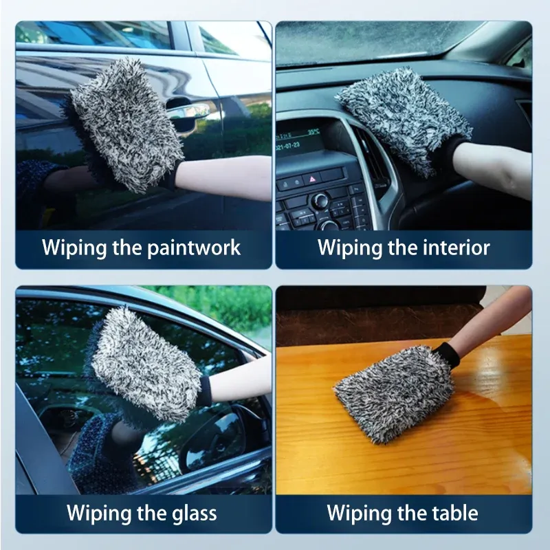 SEAMETAL – Brosse de lavage pour voiture en microfibre, gant de nettoyage avec poignée en plastique, brosse pour jantes, gant de nettoyage absorbant double face, outil de lavage automobile 6