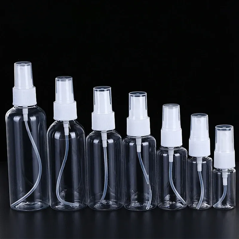 Flacon pulvérisateur transparent en plastique – Atomiseur portable pour alcool et cosmétiques – Lot de 50, 20 ml, 30 ml, 50 ml, 100 ml
