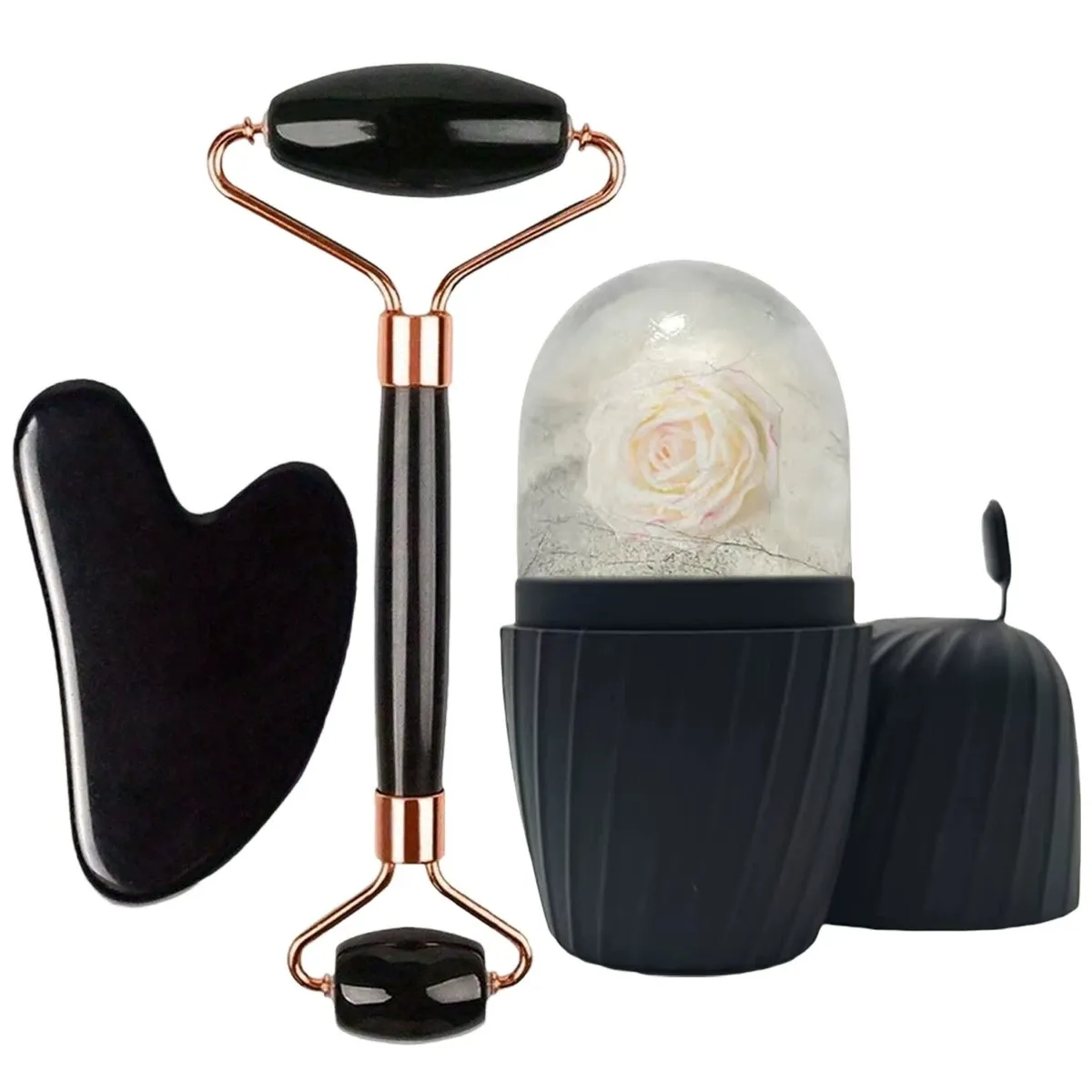 Ensemble de rouleaux faciaux en glace (1, 2 ou 3 pièces) avec moule Gua Sha, outil de massage du visage 11