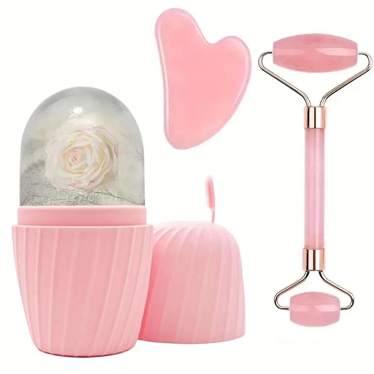 Ensemble de rouleaux faciaux en glace (1, 2 ou 3 pièces) avec moule Gua Sha, outil de massage du visage 13