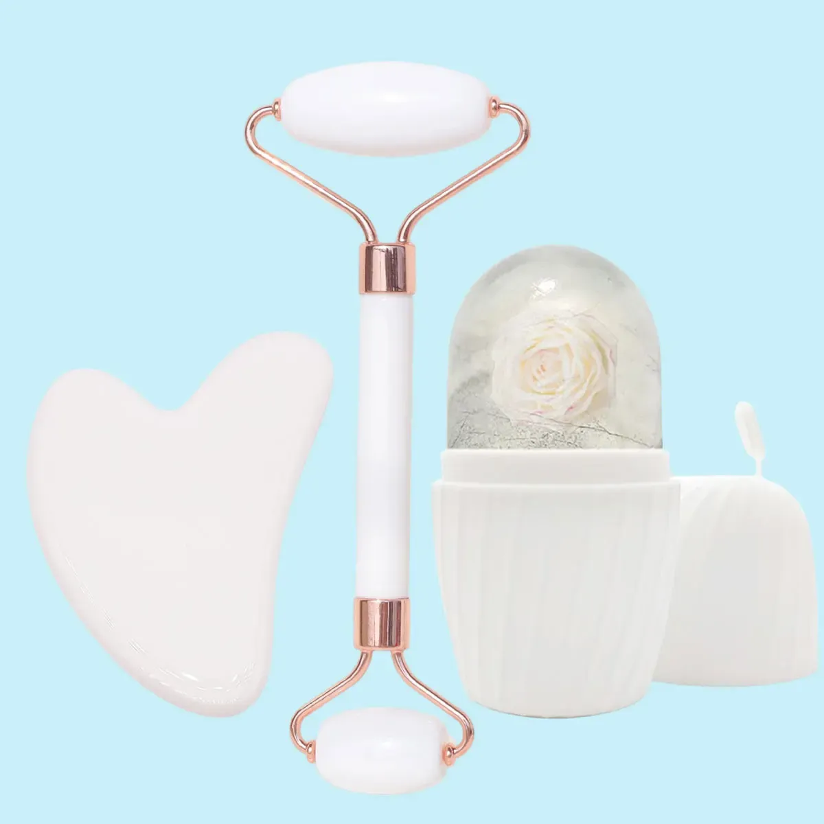 Ensemble de rouleaux faciaux en glace (1, 2 ou 3 pièces) avec moule Gua Sha, outil de massage du visage 9