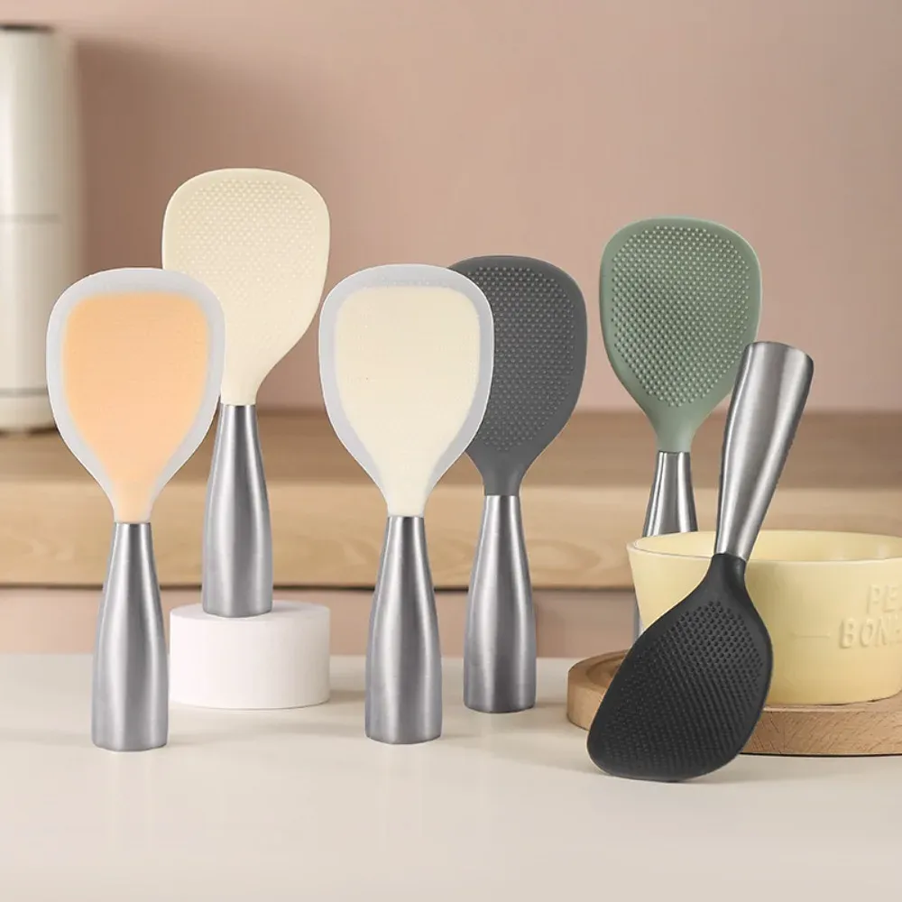 Cuillère à riz en silicone et acier inoxydable, vue de détail
