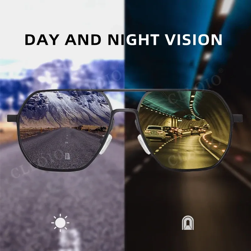 Lunettes de soleil photochromiques polarisées CLLOIO carrées en aluminium, anti-éblouissement, vision jour et nuit, protection UV400, pour hommes et femmes, idéales pour la conduite 3