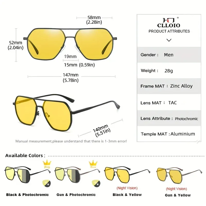 Lunettes de soleil photochromiques polarisées CLLOIO carrées en aluminium, anti-éblouissement, vision jour et nuit, protection UV400, pour hommes et femmes, idéales pour la conduite 5