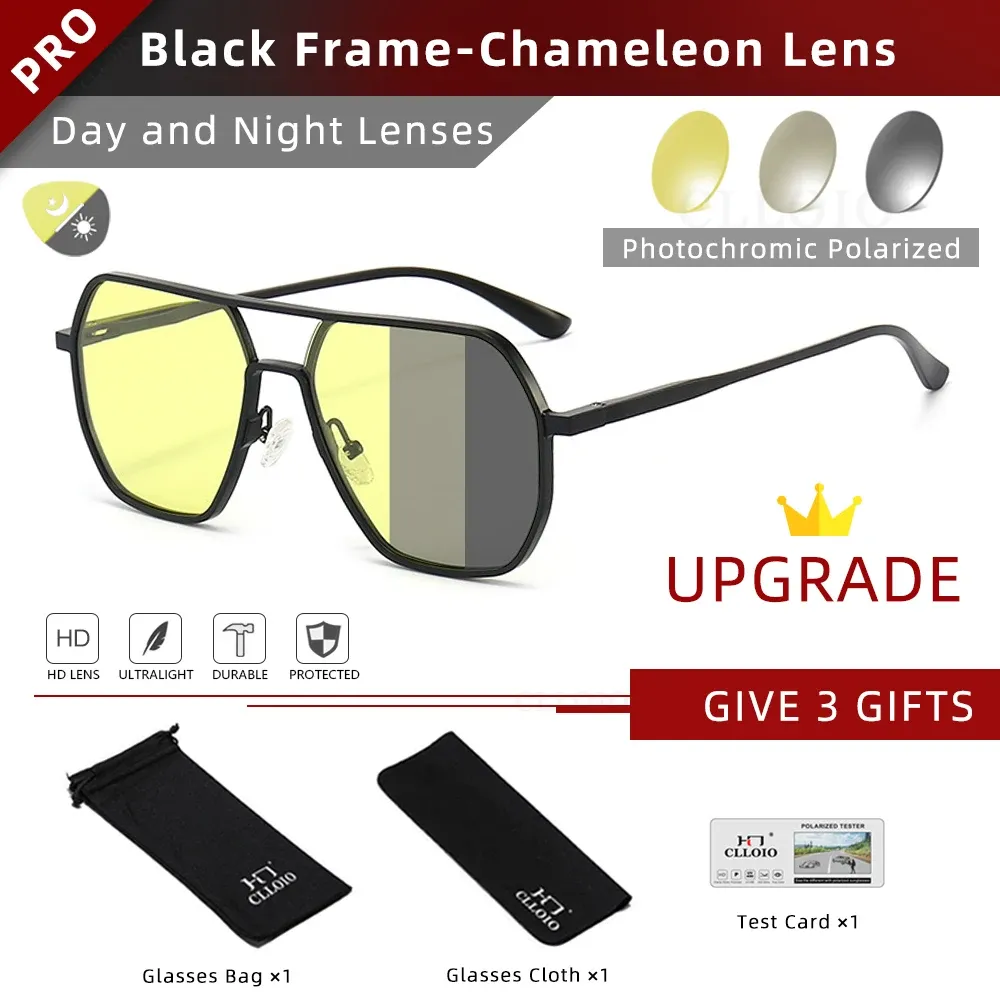 Lunettes de soleil photochromiques polarisées CLLOIO carrées en aluminium, anti-éblouissement, vision jour et nuit, protection UV400, pour hommes et femmes, idéales pour la conduite 12