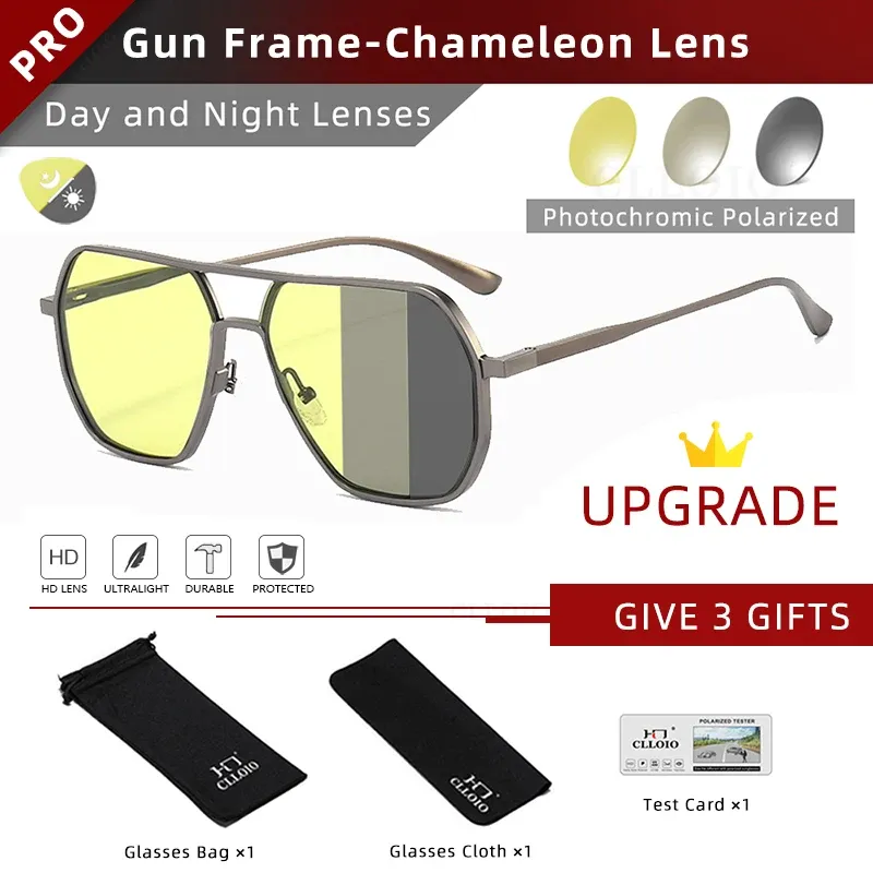Lunettes de soleil photochromiques polarisées CLLOIO carrées en aluminium, anti-éblouissement, vision jour et nuit, protection UV400, pour hommes et femmes, idéales pour la conduite 13