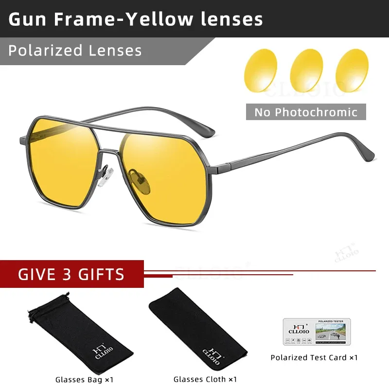 Lunettes de soleil photochromiques polarisées CLLOIO carrées en aluminium, anti-éblouissement, vision jour et nuit, protection UV400, pour hommes et femmes, idéales pour la conduite 9