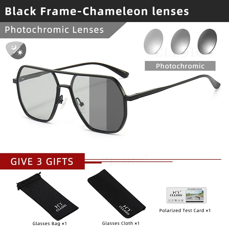 Lunettes de soleil photochromiques polarisées CLLOIO carrées en aluminium, anti-éblouissement, vision jour et nuit, protection UV400, pour hommes et femmes, idéales pour la conduite 8